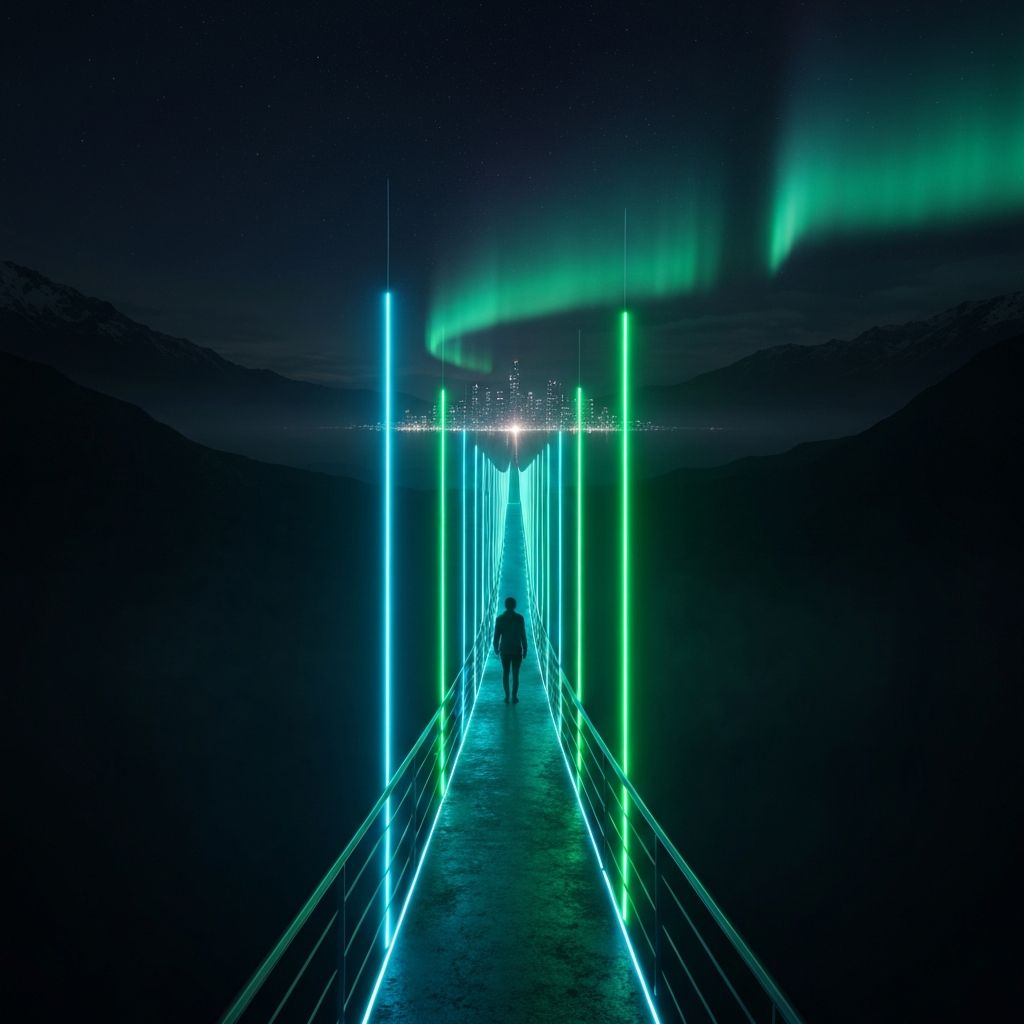 Bridge of light representing the path to recovery and hope